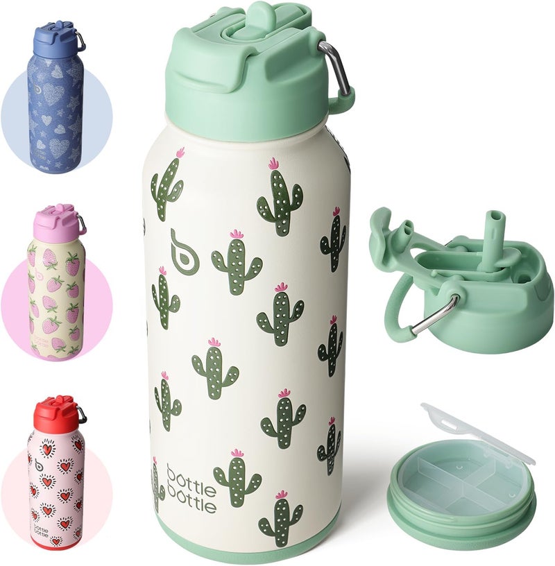 BottleBottle 32oz Insulated Water Bottle Stainless Steel Sport Water Bottle with Straw Dual-use Lid Design for Gym with Pill Box - Image 1